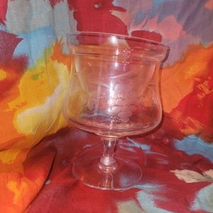 Set of 6 Vintage Etched Dessert Glasses With Inner Bowls Grape Pattern